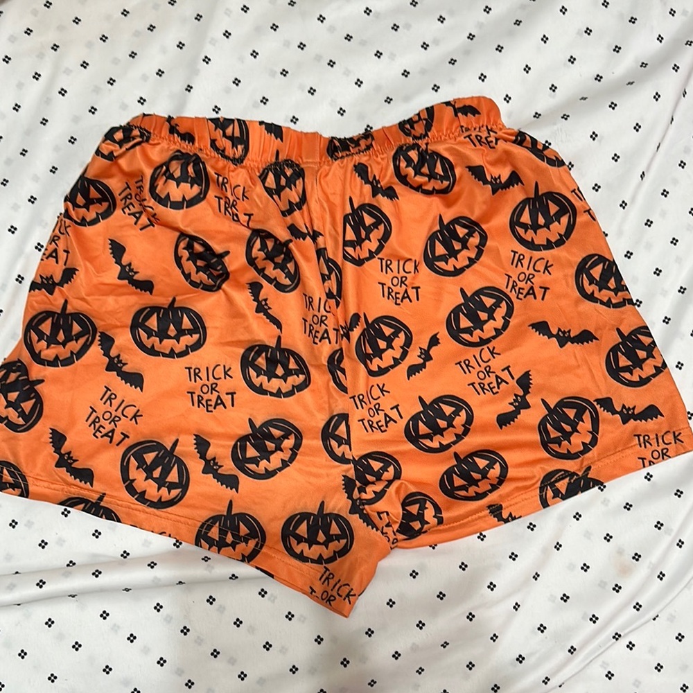 Halloween Pumpkin Print Orange Shorts